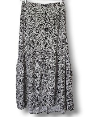Gef France Brown Leopard Print Faux Button Front Maxi Skirt - Size Large